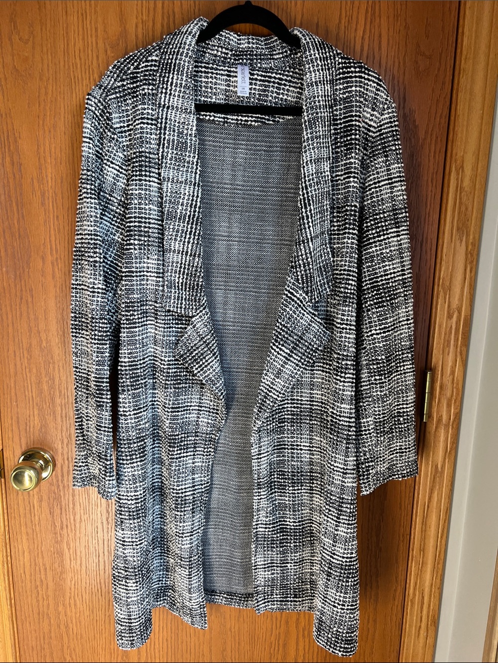 Open-Front Black & White Knit Blazer Cardigan